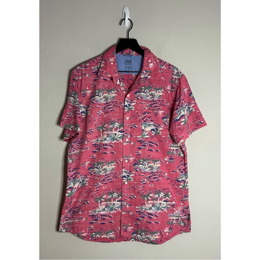 Izod Saltwater Relaxed Fit Hawaiian Print Button Down